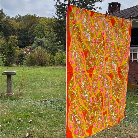 Vintage Fabric- 1960s ‘70s Boho Hippie Bright Colors Leaf Pattern Sewing Crafts - Picture 7 of 10